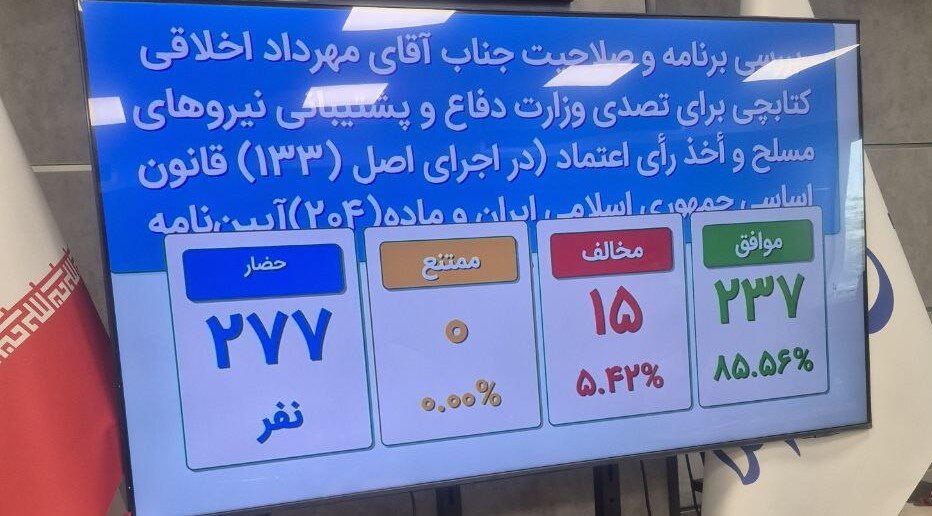 فوری؛ اخلاقی با رای قاطع وزیر دفاع شد | جزئیات آرای نمایندگان